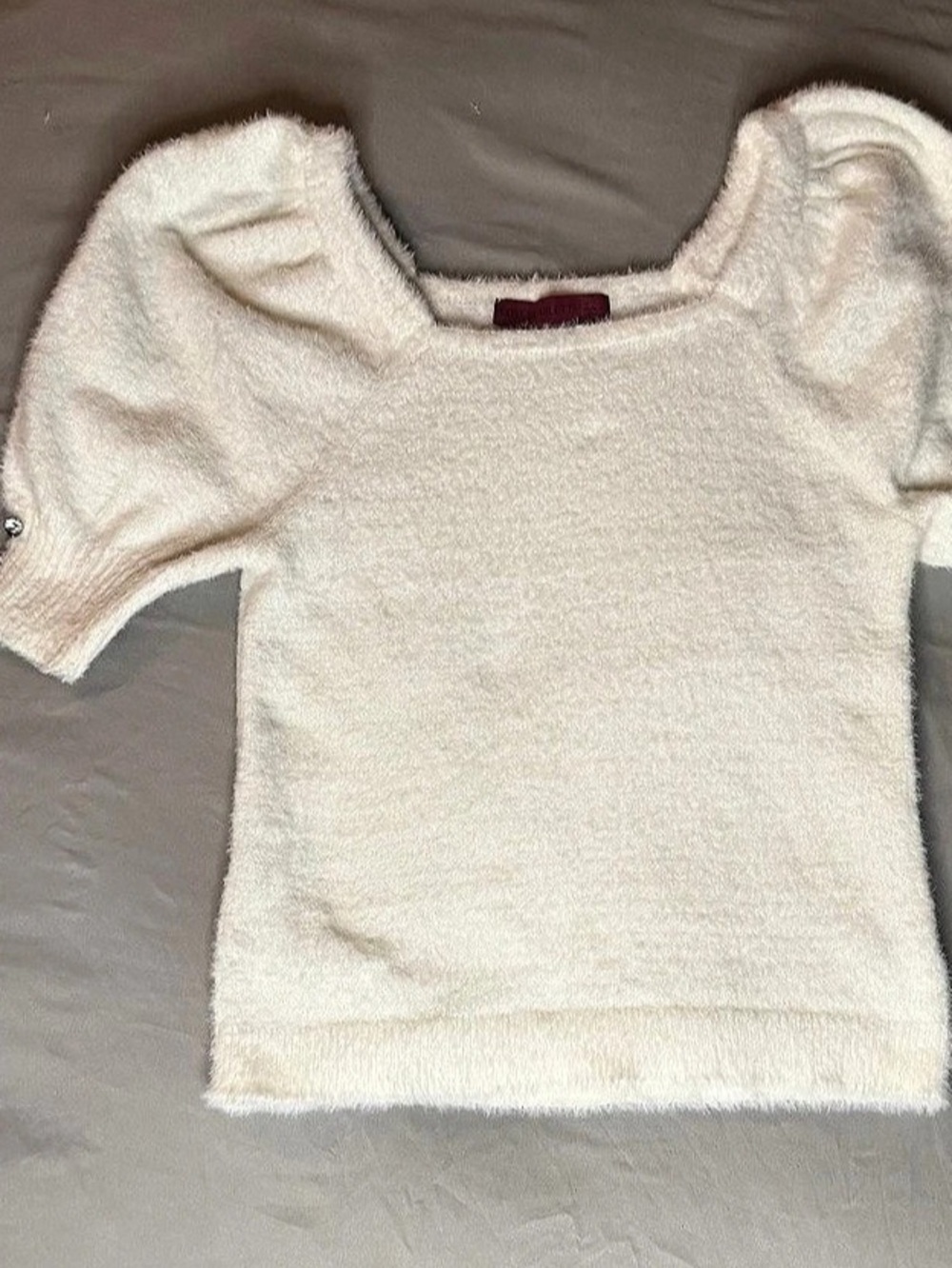 Puff Sleeve Sweater in White Like New